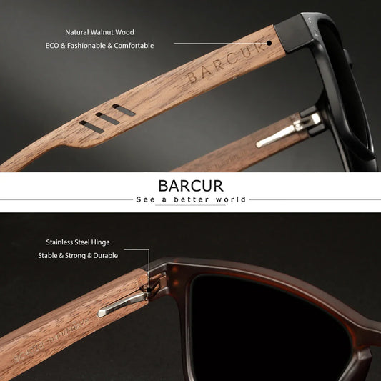 BARCUR Wooden Polarized Sunglasses